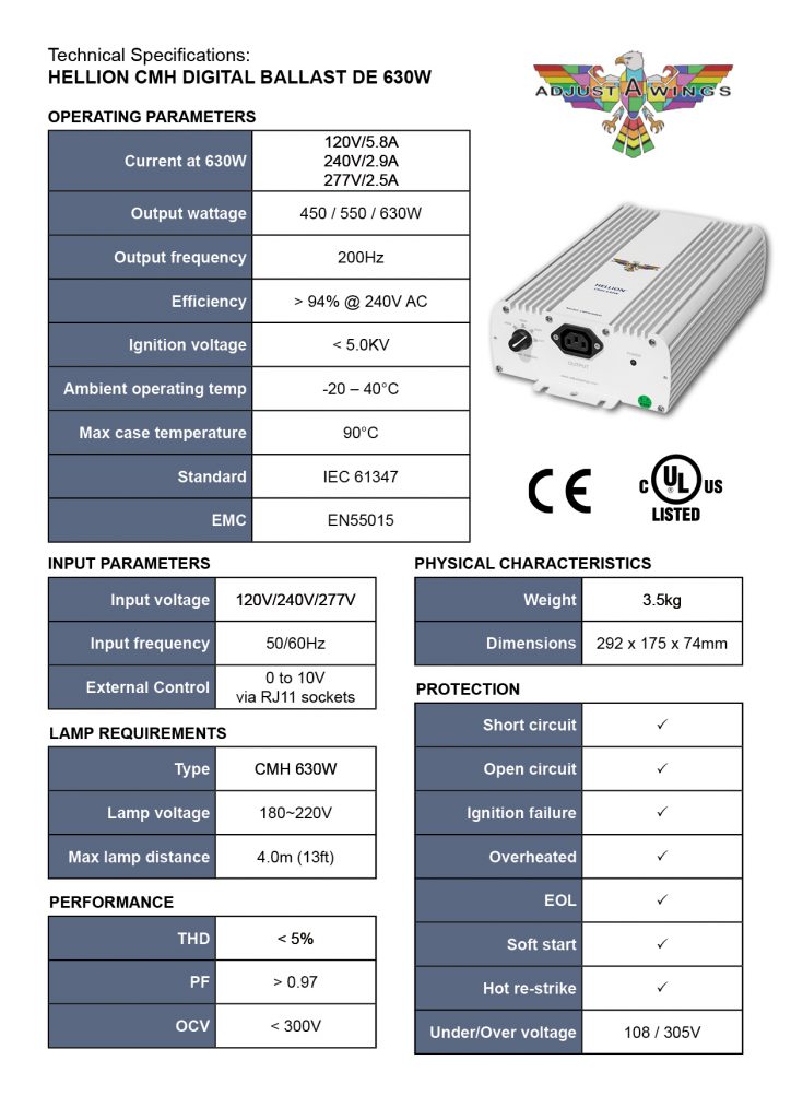 HELLION CMH 630 W DIGITAL BALLAST